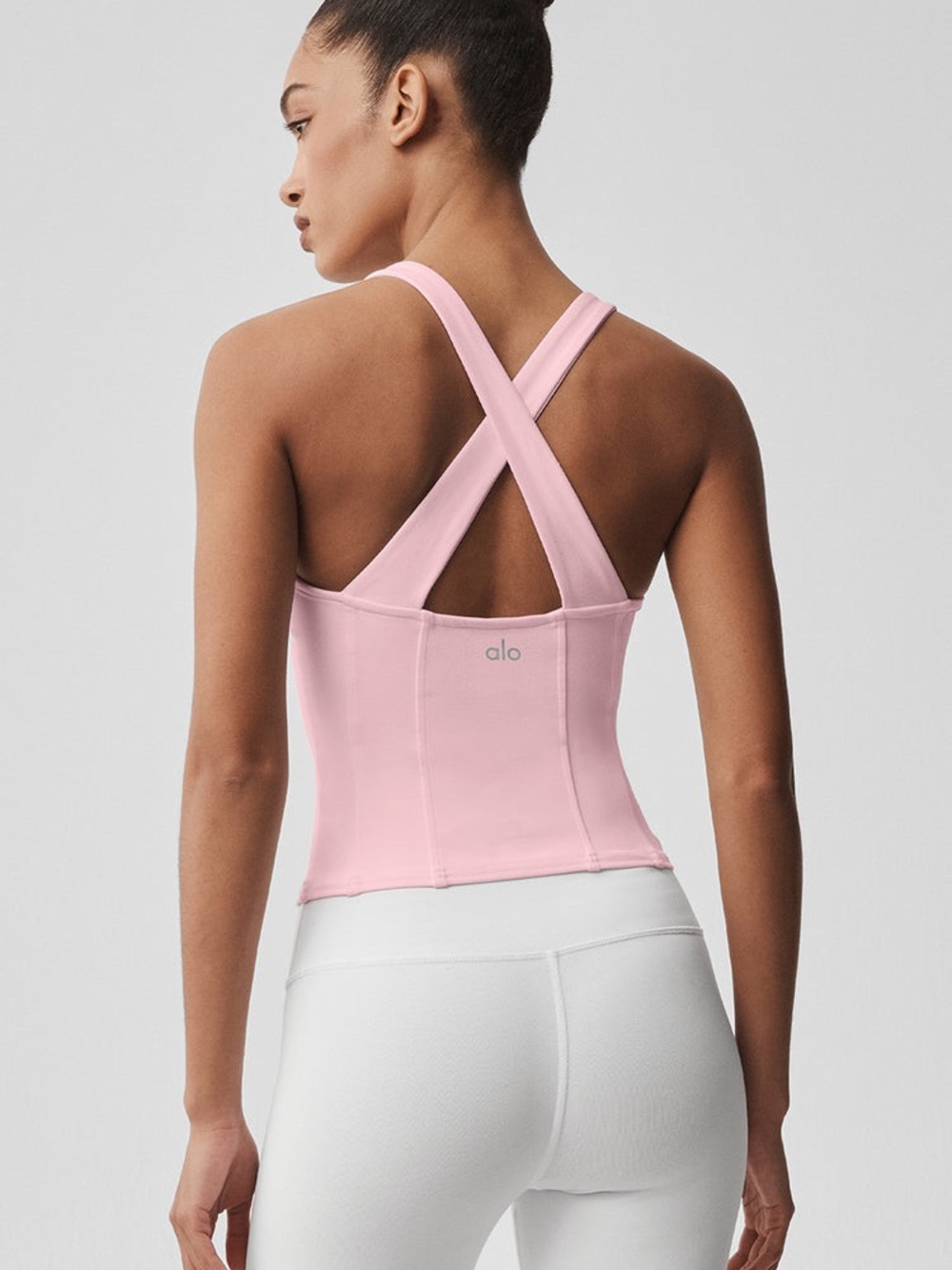 Alo yoga Sparks Fly Corset Tank vintage Pink / Olive Green / Crisp White nwt - Picture 2 of 14